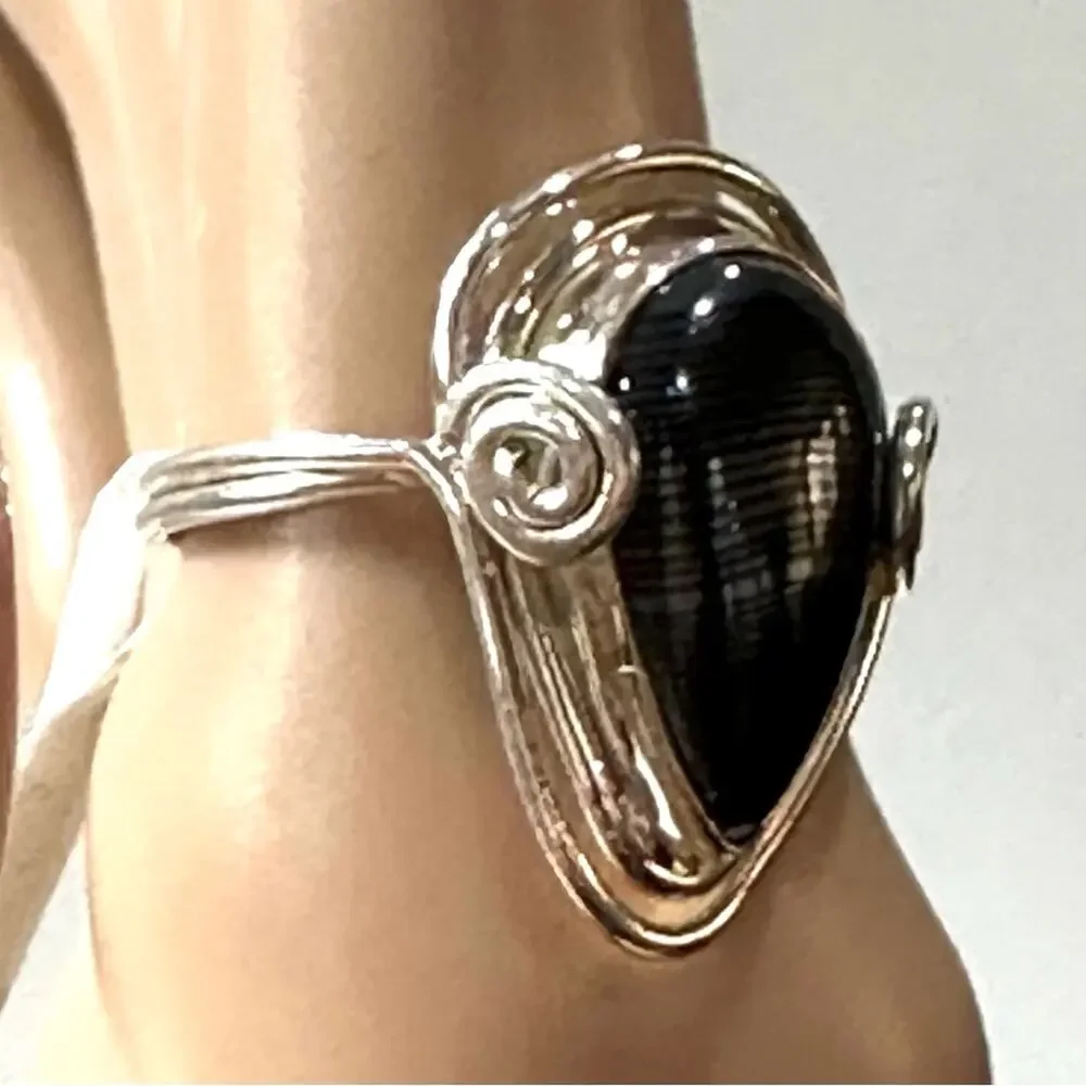 Crown Of Silver Psilomelane -‎ Black Malachite 925 solid Silver Ring size 8.5